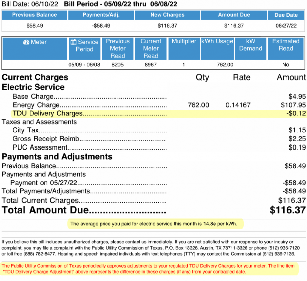 TDU Delivery Charges