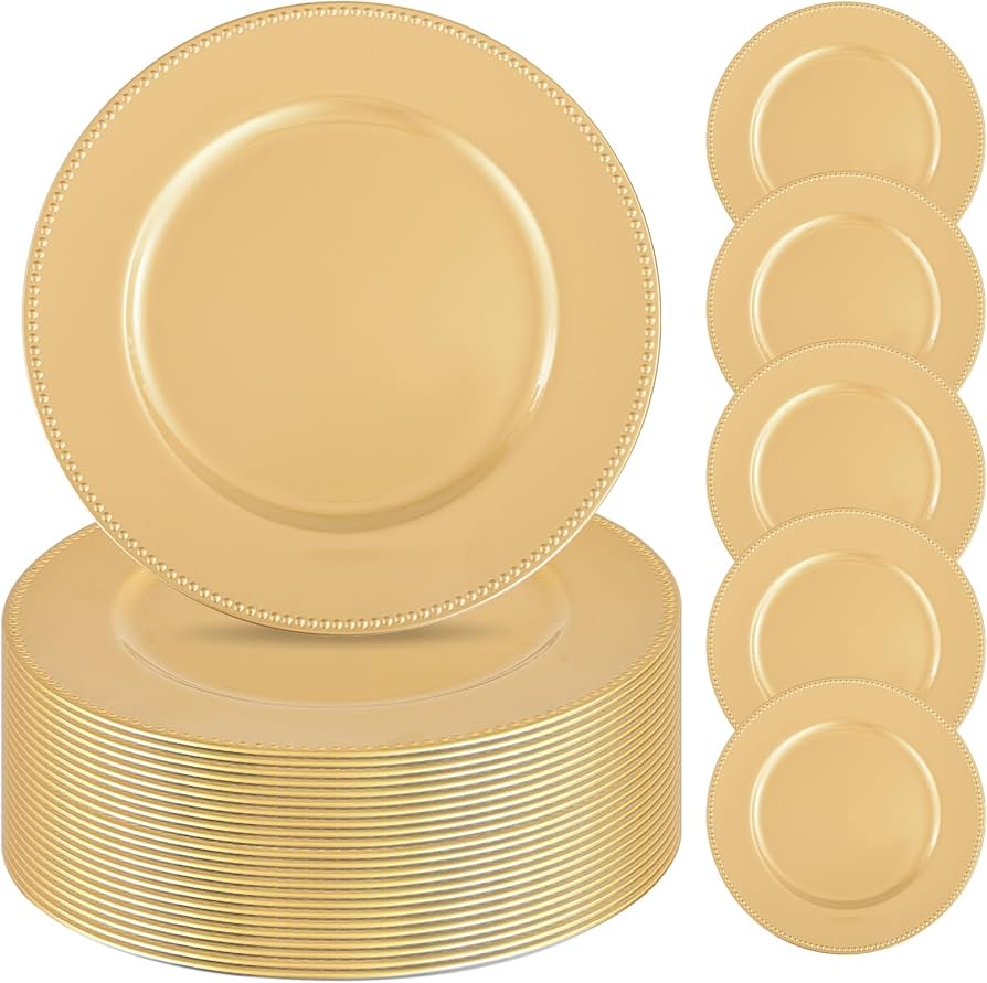 gold beaded charger plates